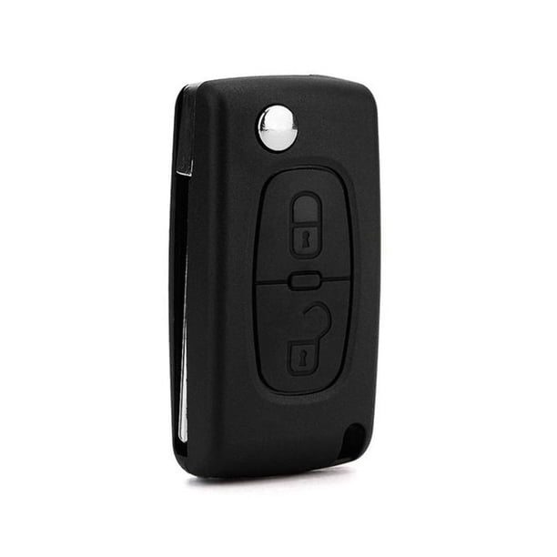 Carcasa para llave remota plegable negra de 2 botones con soporte para batería para Peugeot 307 Citroën C4