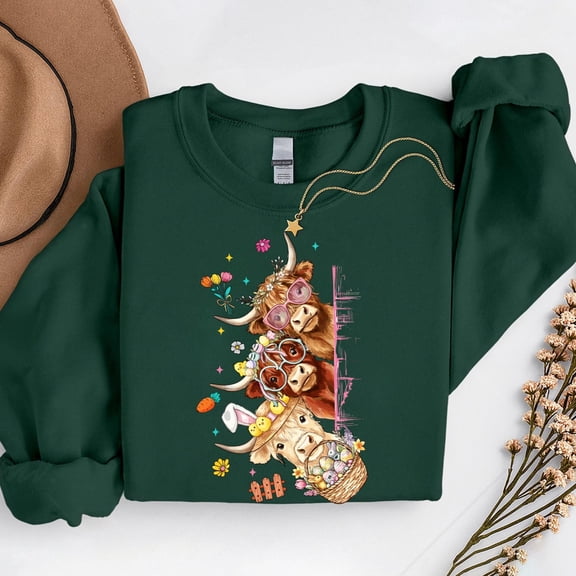 Easter Day Highland Cow – T-Shirt, Hoodie & Sweatshirt – Farm Animal Theme – Easter Celebrations