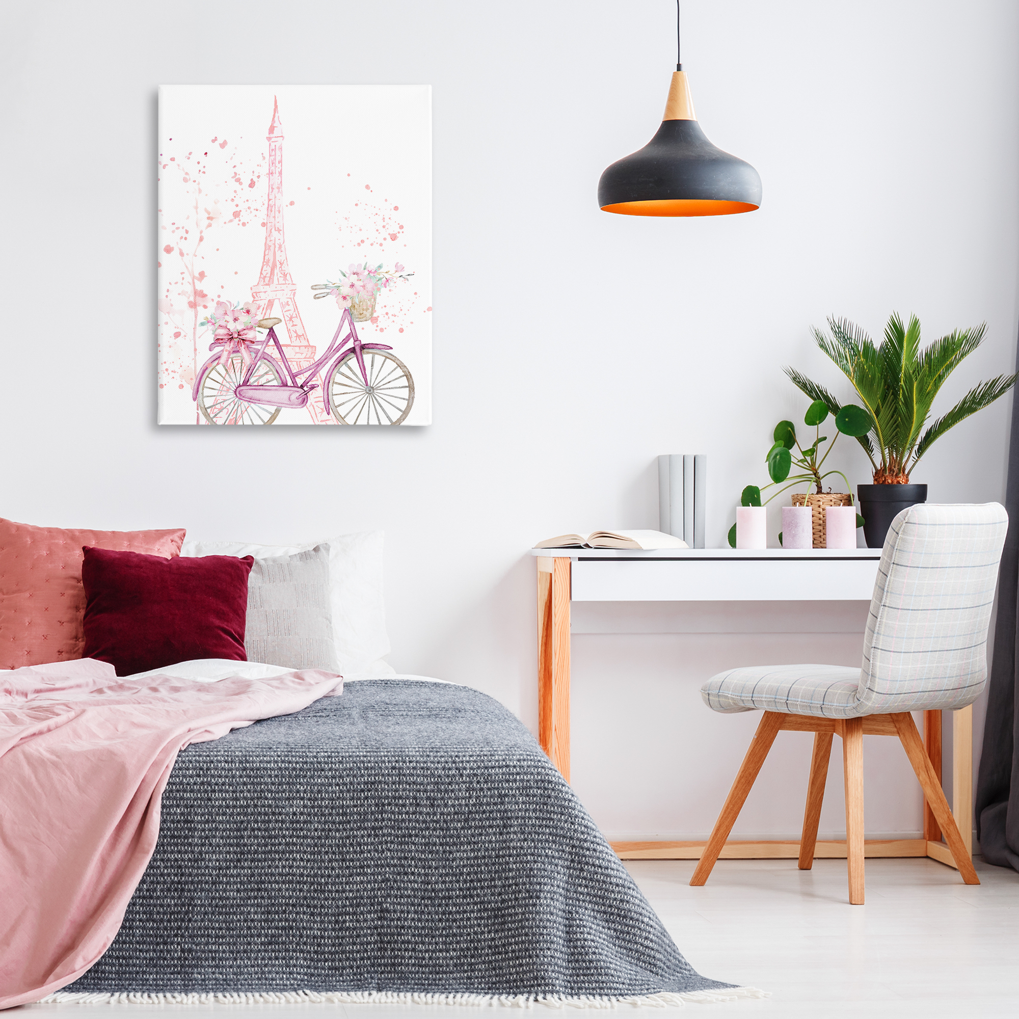 Parisian Bicycle & Modern Splatter Canvas Wall Art, design by Kim Allen