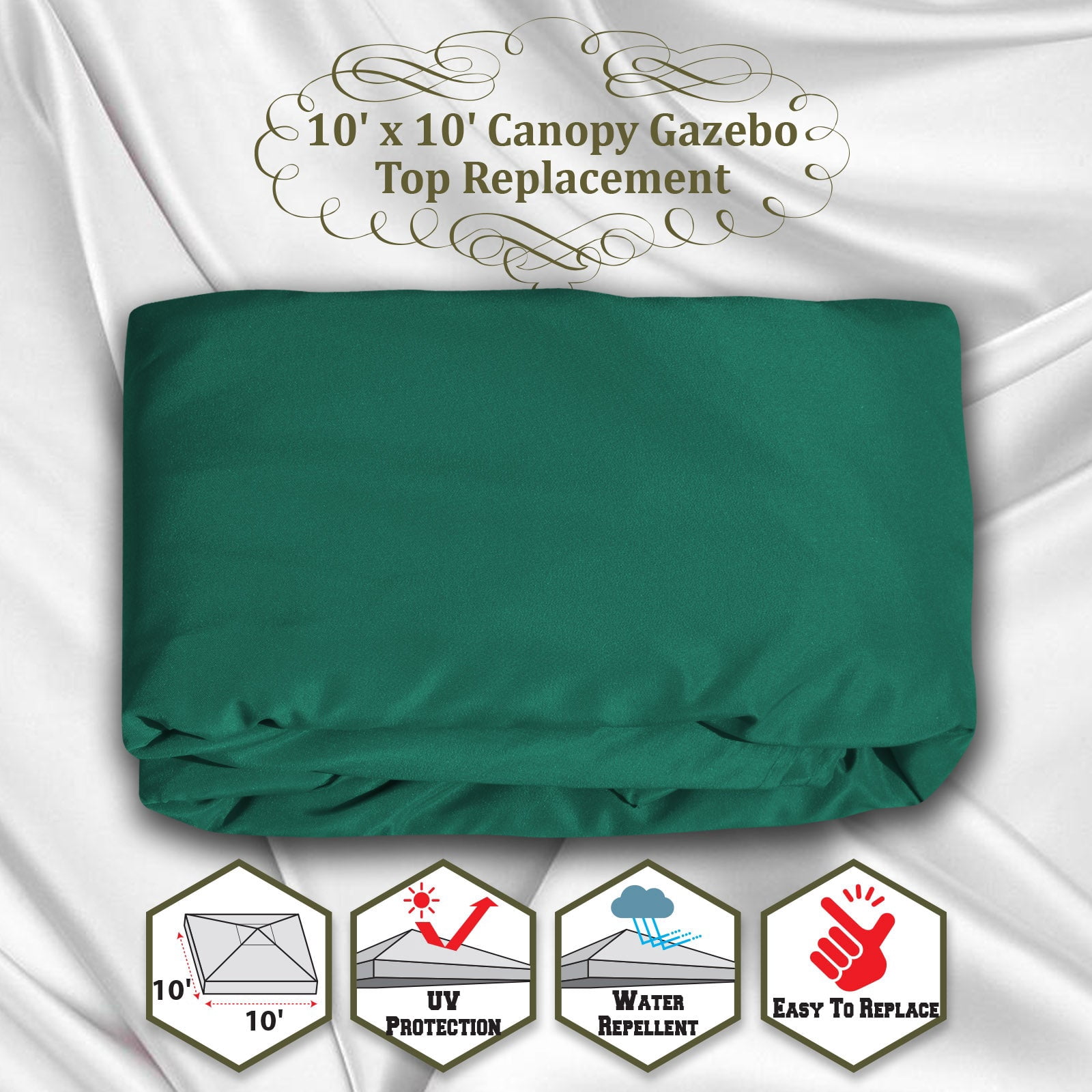 SUNRISEUMBRELLA 119“”x119” Gazebo Replacement Canopy Top Single Tier Canopy Top Cover(GREEN)