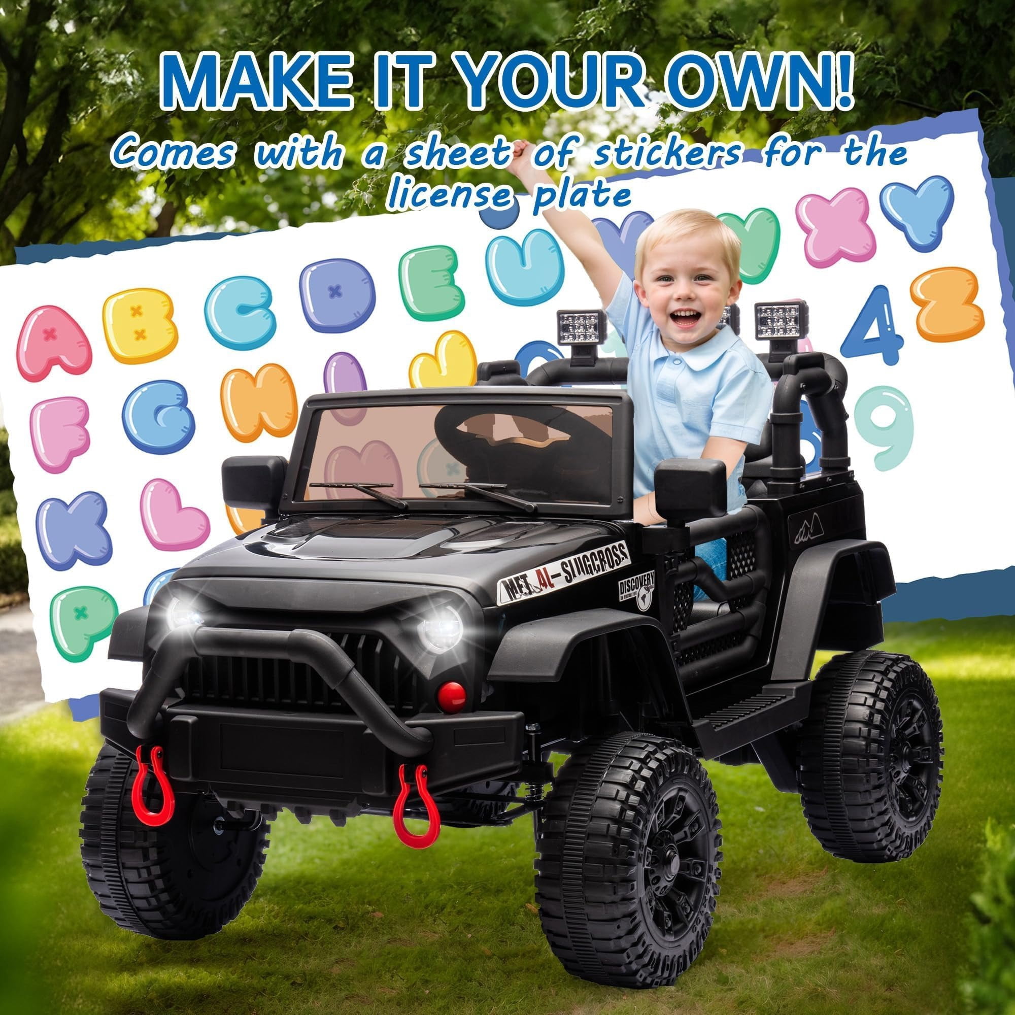 DYNALUNE  24V Kids Ride on Jeep, 400W Battery Powered Car with 4-Wheel Suspension & Music