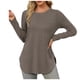 thumbnail image 1 of Túnica de manga larga con cuello redondo y abertura lateral para mujer - Camisa básica informal de corte holgado, 1 of 8