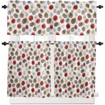 Christmas Kitchen Curtains and Valances Set, Rod Pocket Curtains Tier Farmhouse Window Curtains 24 Inch Length, Xmas Red Grey Brown Pinecone Farmhouse 3 Piece Kitchen Curtains Set