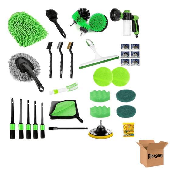 Kit De Limpieza Bloosom De Coche Cuidado Automotriz Set 33 Piezas Verde