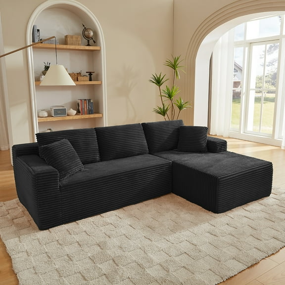 Cloud Sectional Couch,Modern Modular Sleeper Sectional Sofa with Deep Seat,Corduroy Boneless Couches with L-Shape Chaise for Living Room, Bedroom, Apartment (Black, Right Facing Chaise)