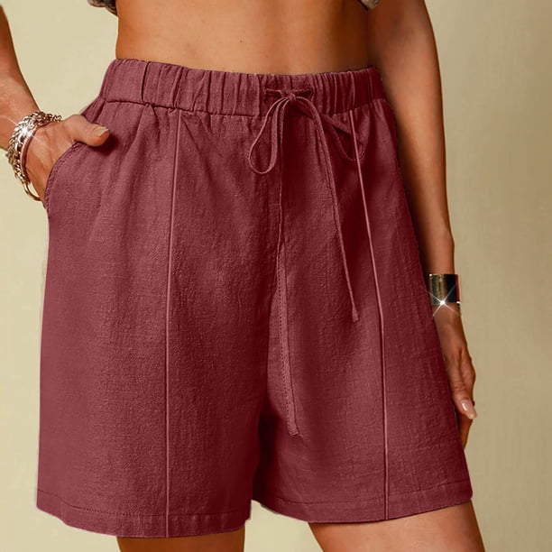 Karight Linen Shorts for Women High Waisted Lightweight Casual Summer Drawstring Short Pants Beach Vacation Outfit W Pockets