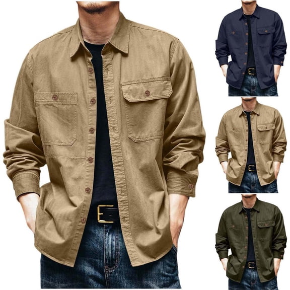 Bxsruta Mens Long Sleeve Shirts Casual Button Down Utility Shirts with Pockets