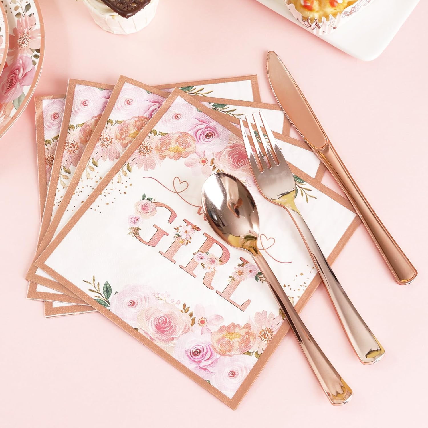 175 PCS Baby Shower Decorations for Girl, Floral Baby Shower Plates and Cups and Napkins Sets Serve 25, It's a Girl Plates Set for Baby Girl Gender Reveal Birthday Party Decorations