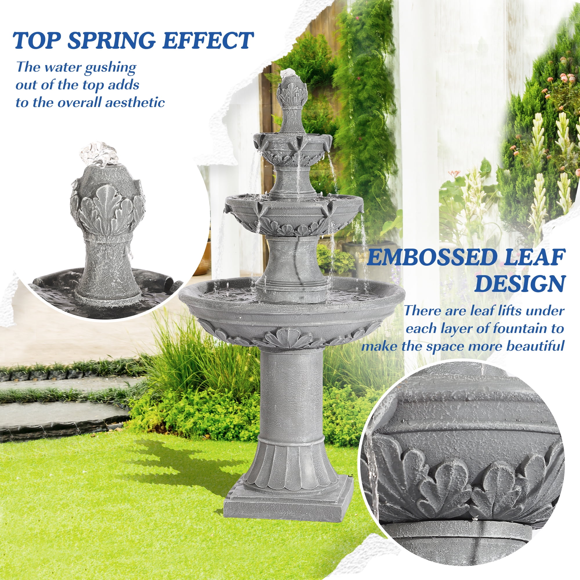 MAGIC UNION Outdoor Garden Water Fountains, 48.4" H Italian Style Fountains and Waterfalls Outside, 3-Tier Large Bubbler Cascading Indoor Floor Water Fountain Features with Pump for Home Yard Decor