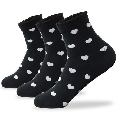 

CUTIE MANGO Women s Heart Pattern Print Cotton Crew Socks Novelty Casual Soft Cute Lovely Crazy Fun (3 Pairs_Black)
