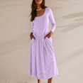 thumbnail image 2 of Kmdttou Ladies' Casual Loose Solid Color Round Neck Long Dresslong Sleeved Round Neck And Ankle Dress,Chic Day Dresses for Ladies Summer Wear, 2 of 8