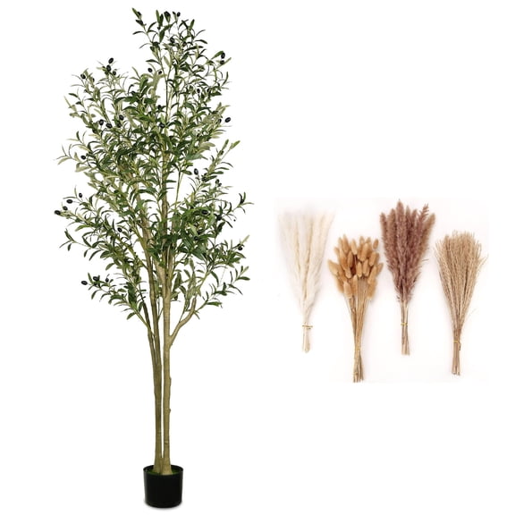 Artificial Olive Tree, Faux Olive Tree 6ft, Olive Trees Artificial Indoor with Natural Wood Trunk and Realistic Leaves and Fruits. 6 Feet(72in) Fake Olive Tree for Home House Office Décor