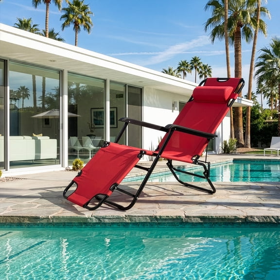 BAYUELSWU Folding Zero Gravity Chairs with Pillow, Portable Reclining Lounge Chairs for Pool, Patio, Backyard, Beach, Patio (Red)