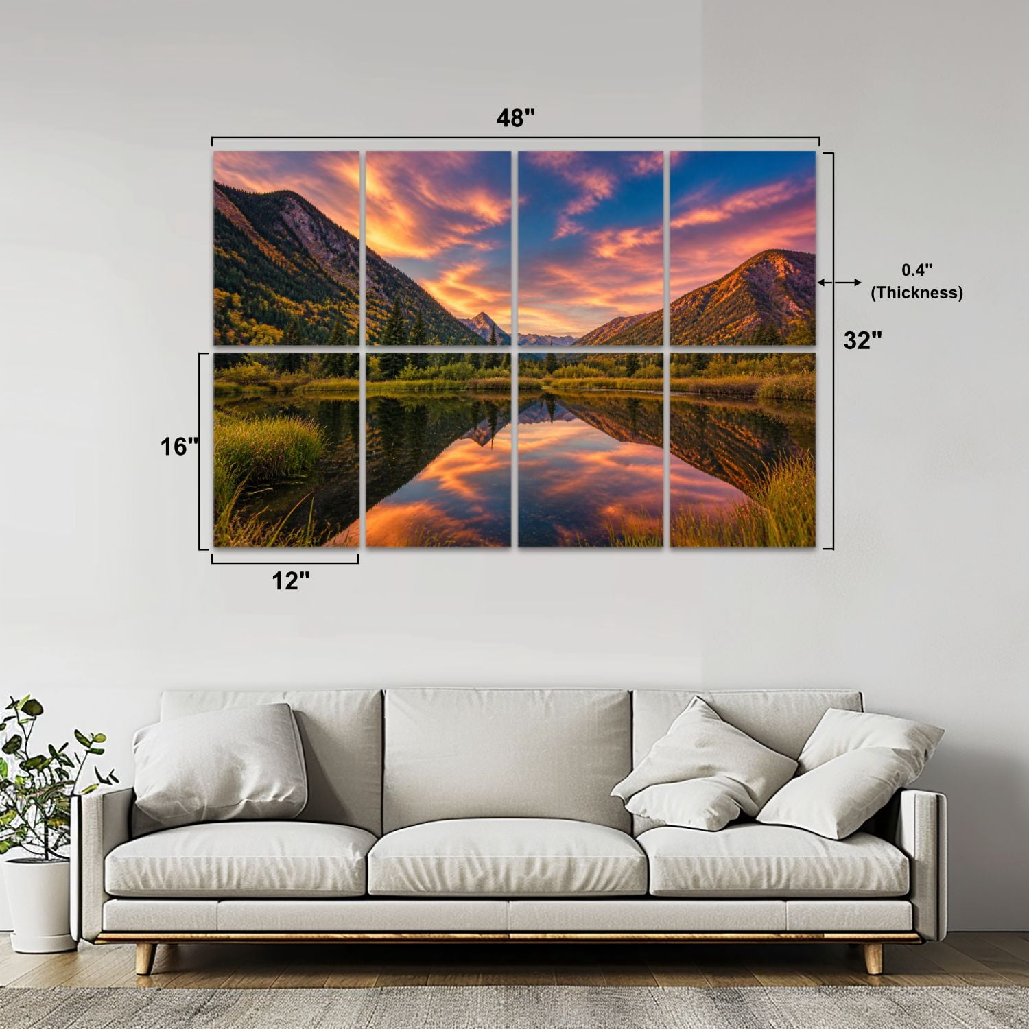 8 Pack Art Acoustic Panels Sound Absorbing Colorful Panoramic Mountain View Sunrise Decorative Soundproof Wall Panels Self Adhesive for Nursery Game Room Bedroom 48"x32"