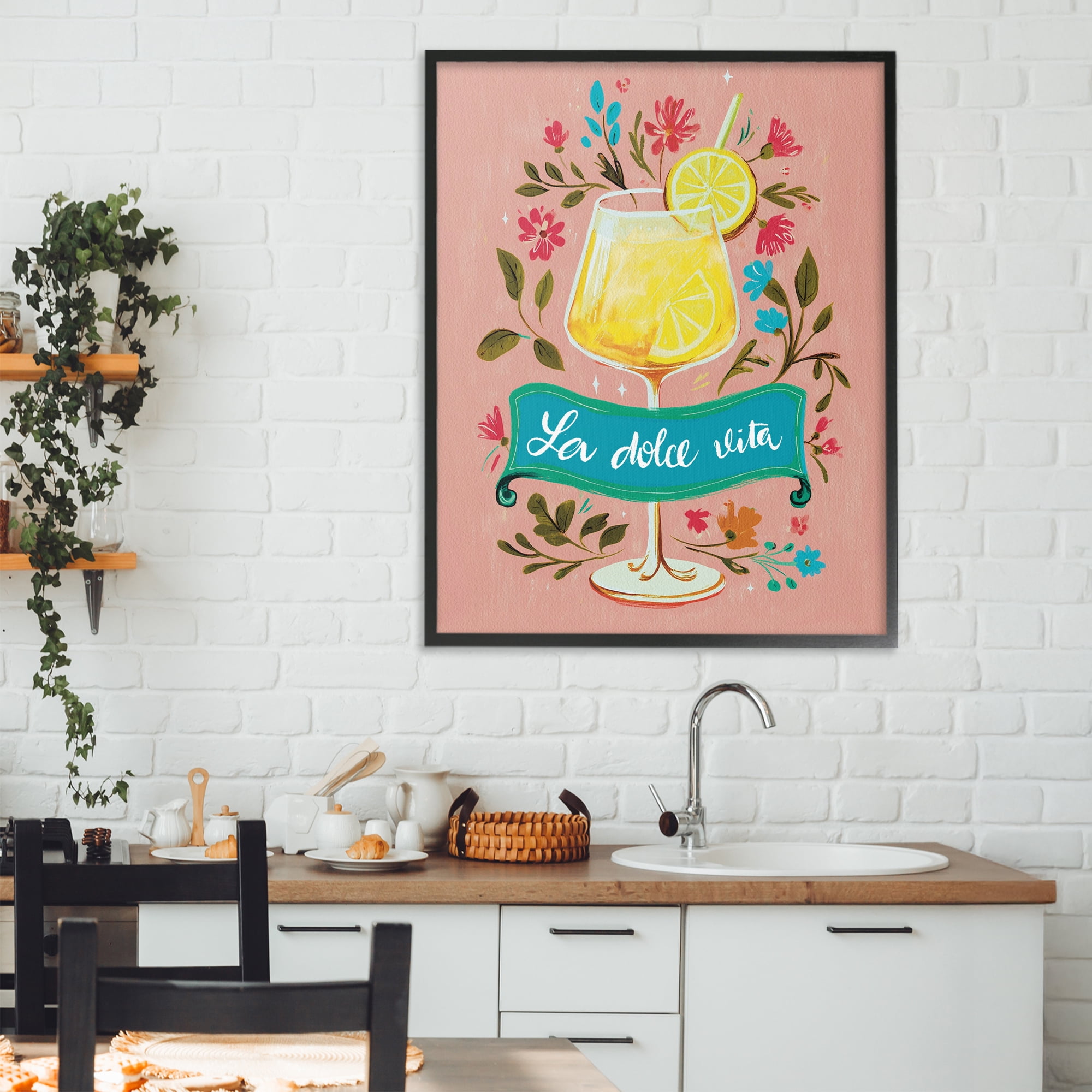 Stupell Industries Lemon Cocktail Sweet Life Black Framed Giclee Art, design by Yen