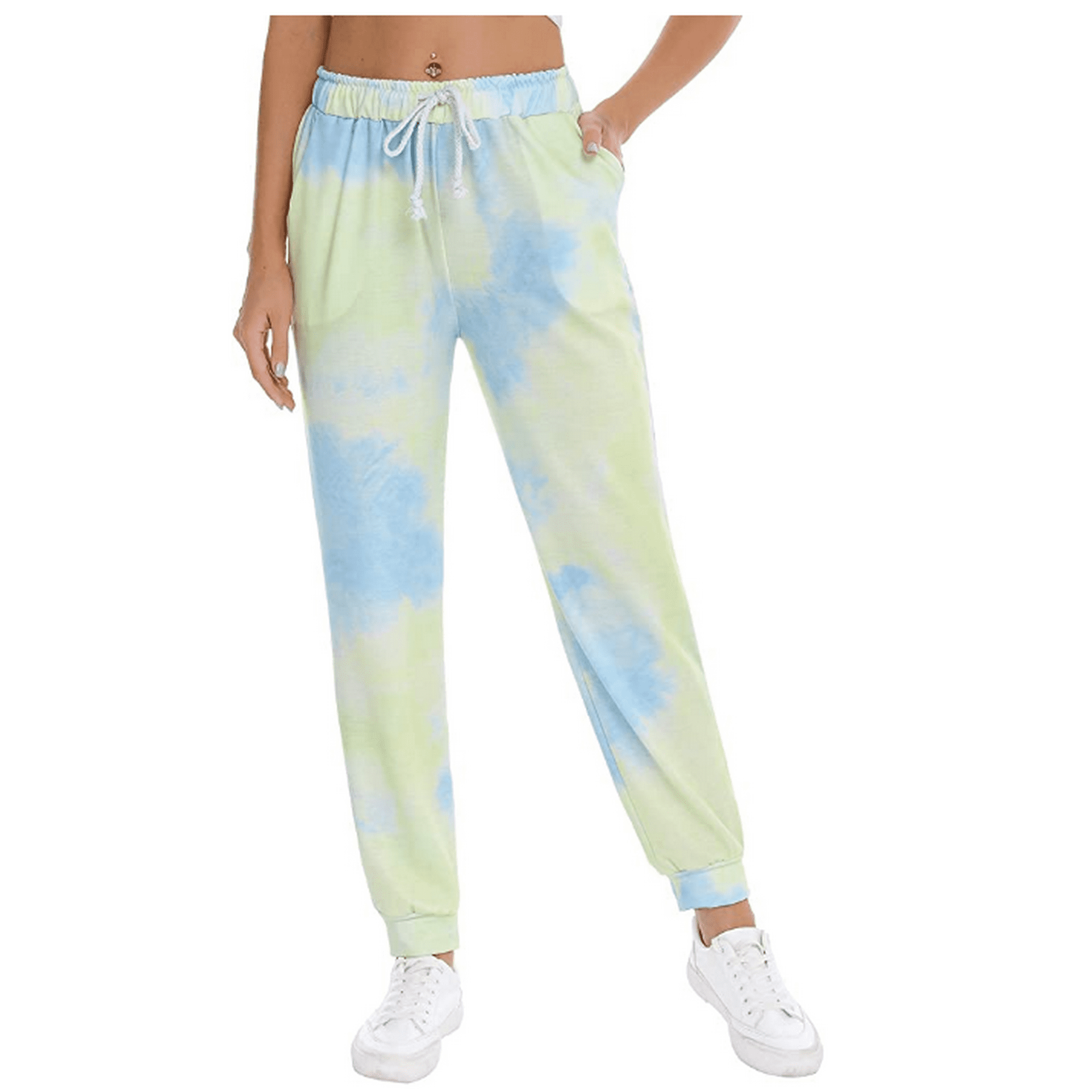 Lishi Women s Tie Dye Pajama Pants Casual And Comfortable Elastic Waist Drawstring Sports Pants With Pockets Light Green L Other