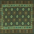 thumbnail image 1 of Ahgly Company Machine Washable Indoor Square Southwestern Turquoise Blue Country Area Rugs, 4' Square, 1 of 4