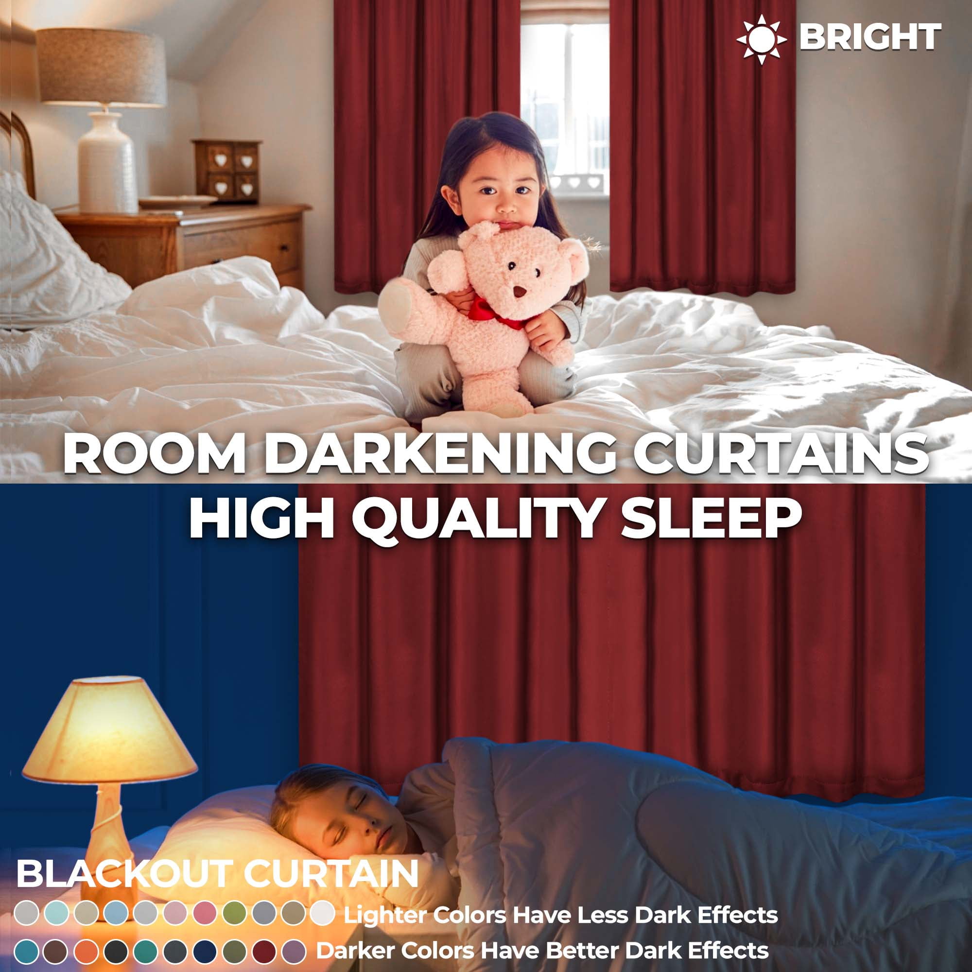 Superior Blackout Solid Light Filtering Grommet Curtain Panel Set, 52" x 84", Sangria