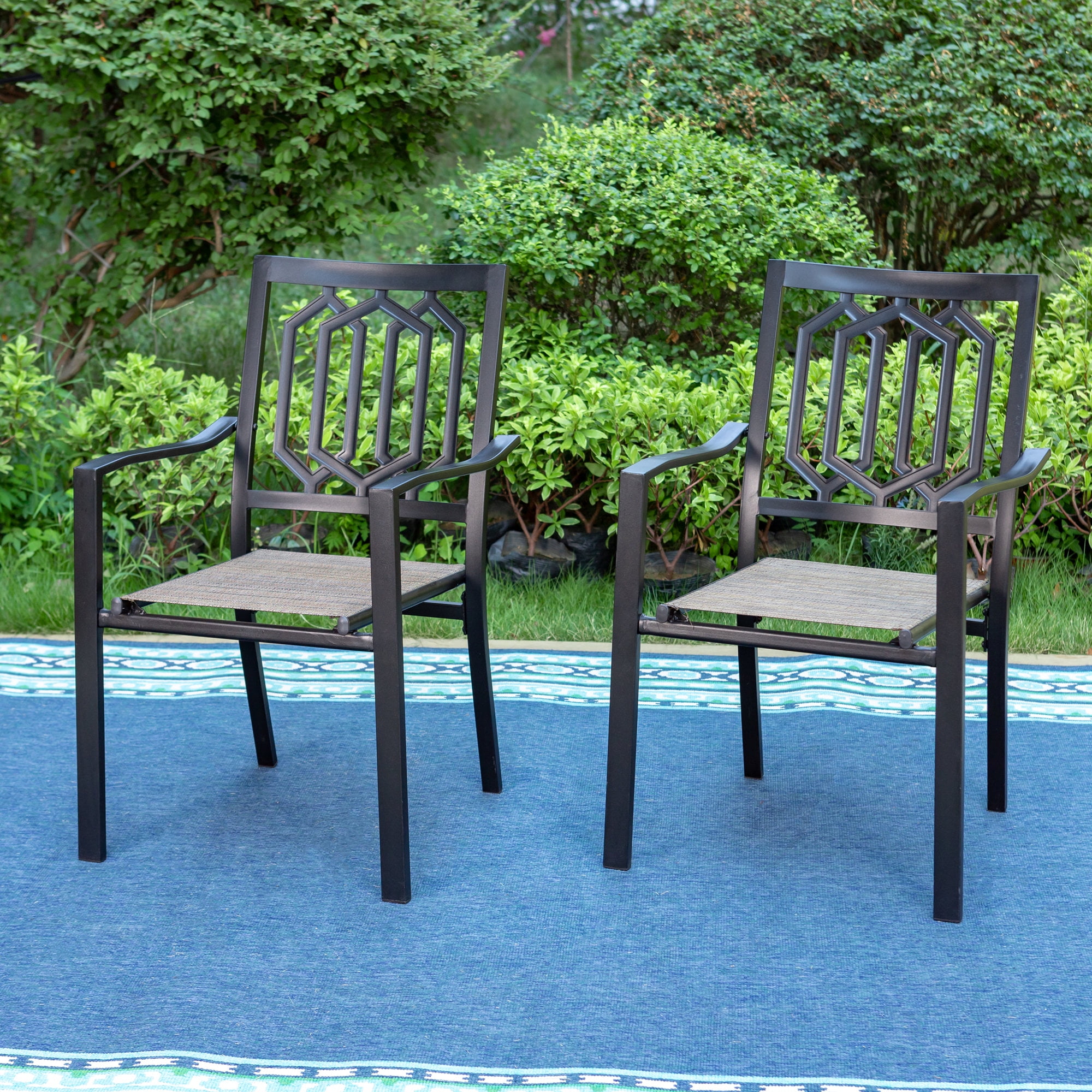 PHI VILLA Wrought Iron Patio Outdoor Dining Chairs, Portable Black