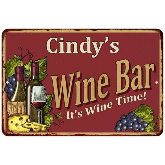 Cindy's Red Wine Bar Sign 12 x 18 Matte Finish Metal 112180054114