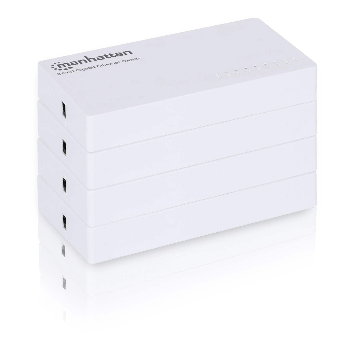 Manhattan 8-Port Gigabit Ethernet Desktop Wall Mount Network Switch | 4-Pack | Plug Play | Fanless