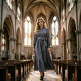 thumbnail image 5 of Women's Nun Costume Long Sleeve Clergy Dress Maxi Length with Waist Tie and Collar for Halloween Cosplay Theatrical Roleplay Outfit Religious Habit Dress Up, 5 of 6