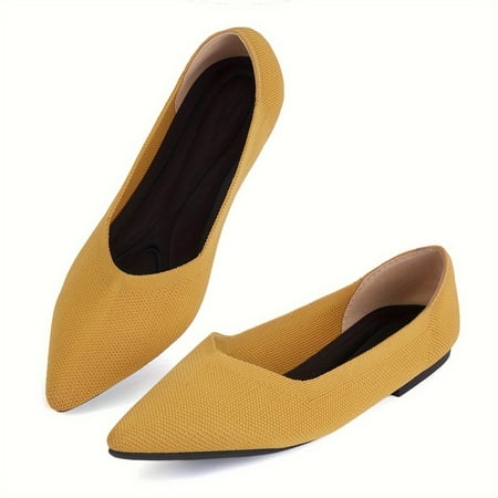 KINODAY Pointed Toe Womens Flat Shoes Knitted Super Soft Comfortable Flat Shoes Ballet Shoes Formal Shoes