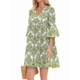 thumbnail image 3 of Vestido Bohemio de Verano para Mujer 2025, Informal, con Cuello en V, con Volantes, Minivestido Floral, Estilo Babydoll, Vestido Veraniego Pequeño. y Verde S, 3 of 9