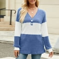 thumbnail image 5 of Womens Color Block V Neck Sweater Long Sleeve Loose Warm Tee Tops Sweaters Pullovers 2025 Fashion Clothes, 5 of 7