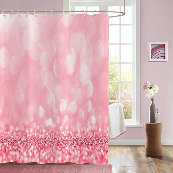 Pink Valentine''s Day Shower Curtain, Romantic Love Theme Pink Girly Bathroom Curtain Home Decor Waterproof Fabric Machine Washable with 12 Hooks