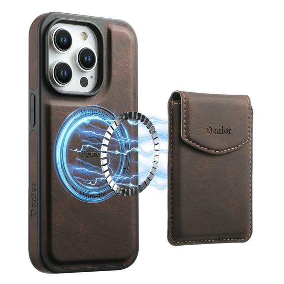 Wallet Case for iPhone 15 Pro, Magnetic Detachable Premium Skin-Feel PU Leather Flip Phone Case with Card Slots Holder Kickstand Shockproof Protective Case for iPhone 15 Pro, Brown