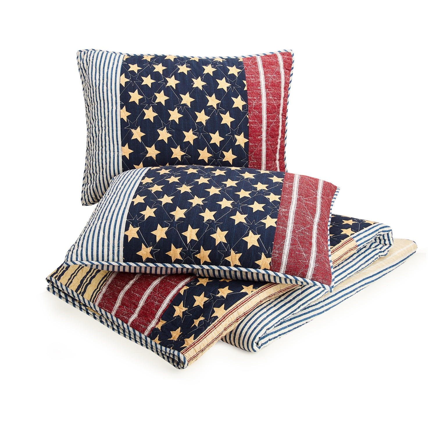 Modern Heirloom Americana 2-Piece Patchwork Cotton Quilt Set, Blue/Red, Twin/Twin XL