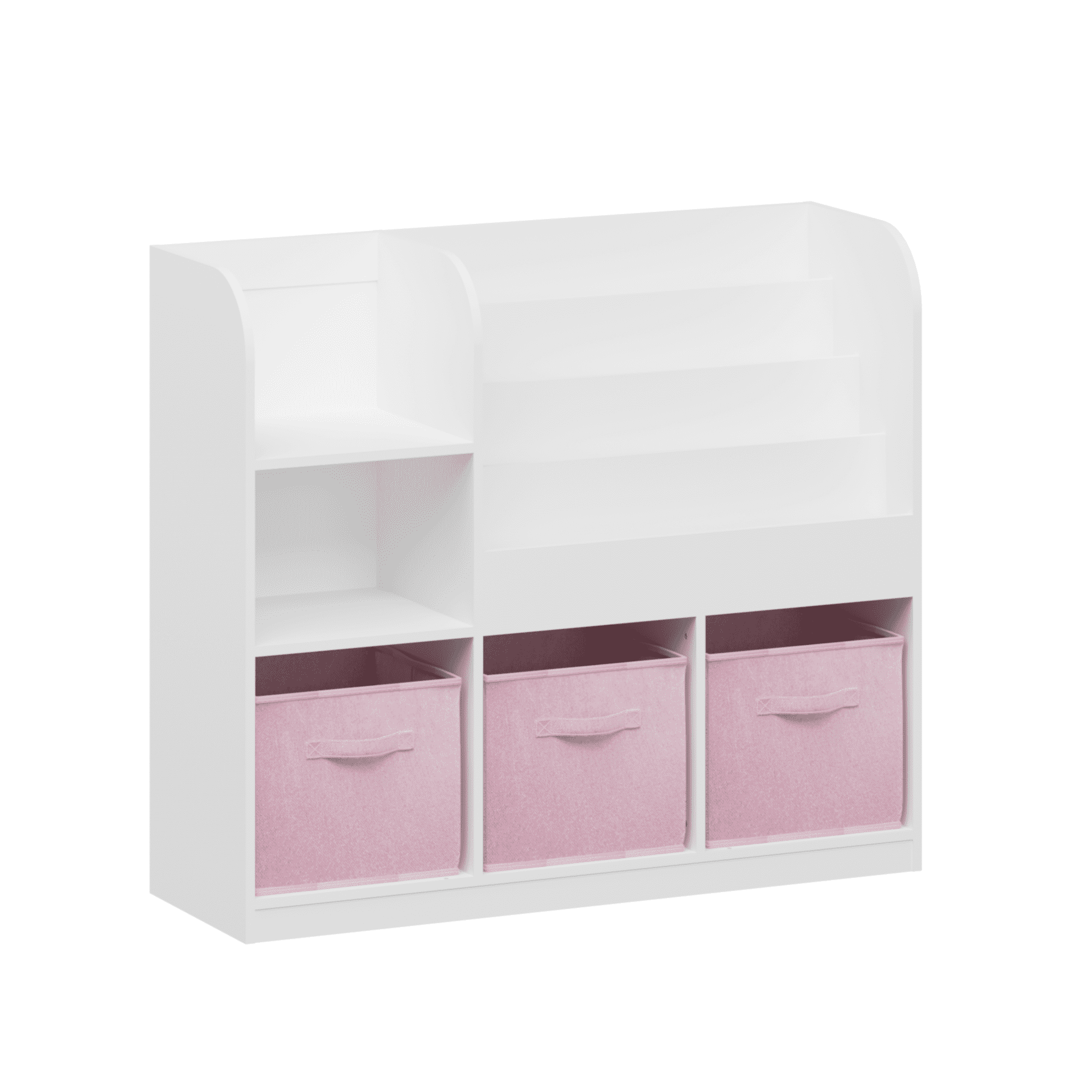 Aukfa Kids Bookcase with 3 Collapsible Drawers,Bookshelf Display Stand Toy Storage Organizer for Bedroom/Playroom,Pink