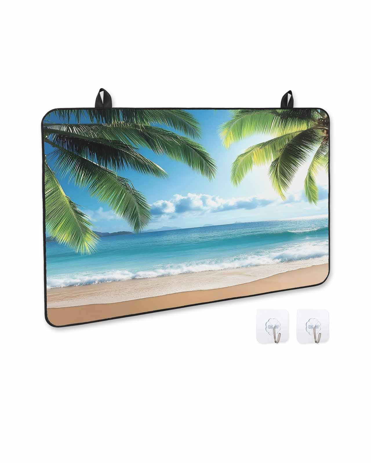 nqOlkjepod Large Induction Cooktop Protector Mat 36"x21", Beach Ocean Stove Top Covers for Electric Stove, Summer Blue Sky Botanical Tree Leaves Stove Burner Cover Mats, Glass Top Stove Cover