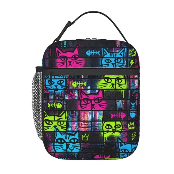 Cat Insulated Lunch Bag Lunch Box Cooler Bag With Front Pocket For Women Men,Reusable Lunch Tote Bag Lunchbox For Office/Work/Picnic