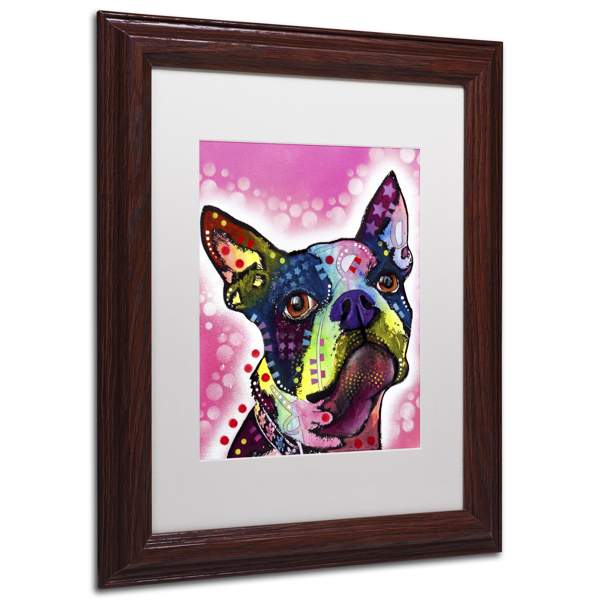 Trademark Fine Art "Boston Terrier" Canvas Art by Dean Russo, White Matte, Wood Frame