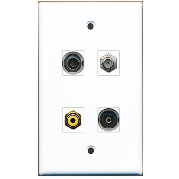 RiteAV - 1 Port RCA Yellow 1 Port Coax Cable TV- F-Type 1 Port Toslink 1 Port 3.5mm Wall Plate