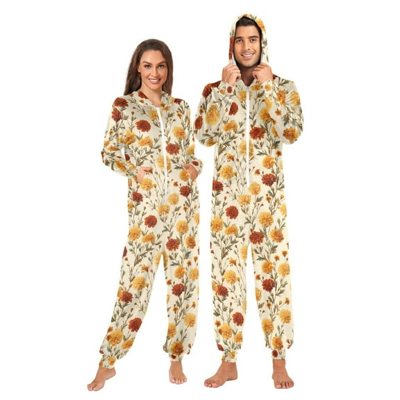 joogoo Autumn Flower Unisex Adults Onesies Pajamas Jumpsuits L