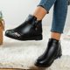 thumbnail image 3 of NECHOLOGY Botas Mujer Zapatos Botines de mujer Moda Otoño Invierno Mujer Botines Tacón bajo Punta redonda Estampado Colorblock High Top Felpa Cálido Cremallera lateral Estilo informal (Black, 7.5), 3 of 7