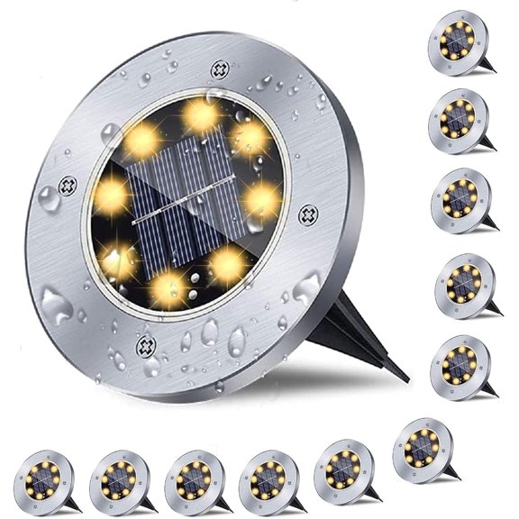 Solar Ground Lights, Waterproof Solar Garden Lights, Upgraded Outdoor Garden Waterproof Bright in-Ground Lights, Landscape Lights for Pathway,Yard,Deck,Lawn,Patio,Walkway (12 Pack Warm Light)