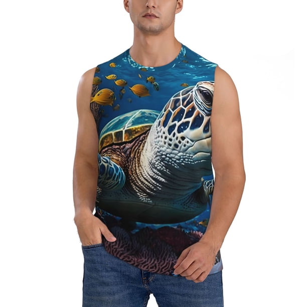 Balery Ocean Coral Turtle Camisetas sin mangas para hombre, absorbe la humedad y protege contra el mal olor.-Large