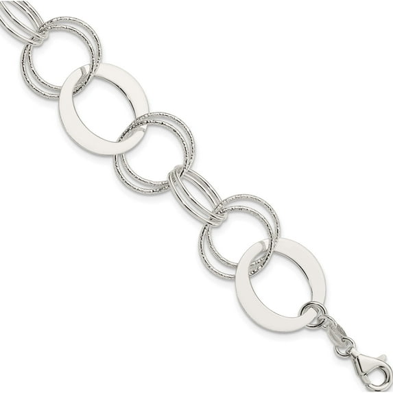 Sterling Silver Polished And Textured Circle Link Bracelet (7.5 X 19) Made In India qg3327-7.5