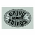 thumbnail image 1 of Enjoy the Little Things Cutting Board, Greyscale Expression Lettering with Swirls and Teardrops, Decorative Tempered Glass Cutting and Serving Board, Small Size, Grey Black and White, by Ambesonne, 1 of 1