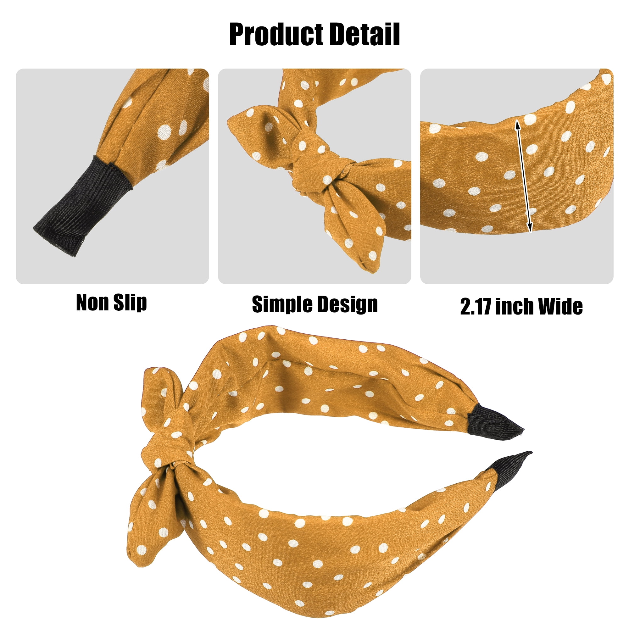 Unique Bargains 1 Pcs Bowknot Headband with Bunny Ears Hairband for Women 2.17 Inch Yellow