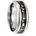thumbnail image 3 of Mens Wedding Band in Titanium 8MM Ring with Yellow Gold-Plated Heart Beat over Carbon Fiber Inlay, 3 of 4