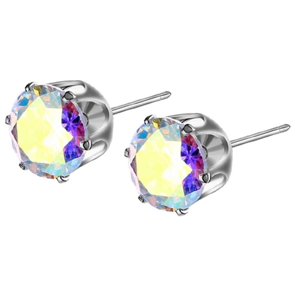 Plated Brilliant Cut Simulated Diamond, Cubic Zirconia Stud Earrings, 6 Prongs Setting Design, for Women and Men, Colorful