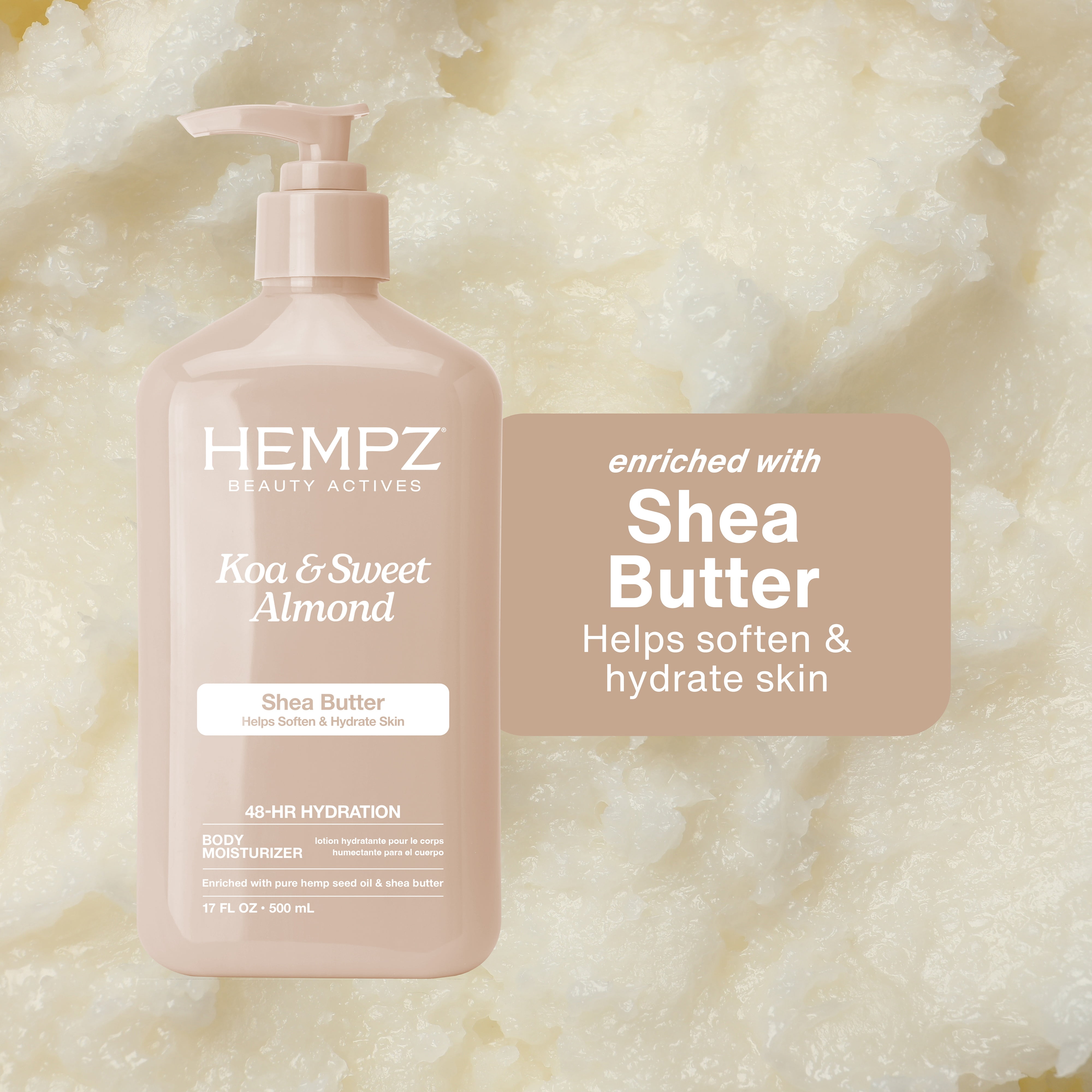 (2 pack) Hempz Beauty Actives Koa and Sweet Almond Herbal Body Moisturizer Lotion with Shea Butter for Dry Skin,17 fl.oz.