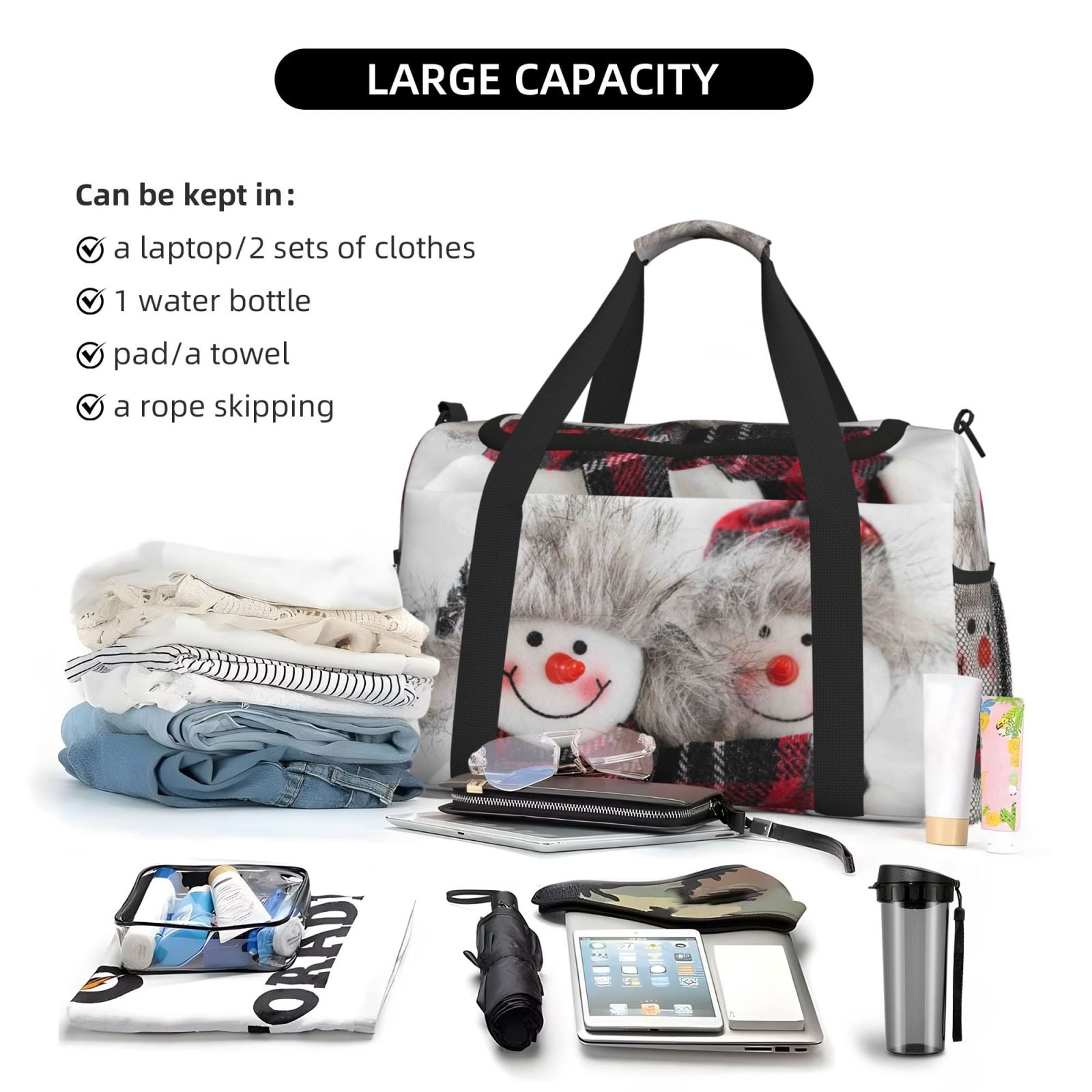 Fuzoiu Christmas Snowman With Hat Print Travel Duffle Bag,Carry On Tote Bags,Duffel Bag,Sport Gym Bag, Hospital Bag for Labor and Delivery, Overnight Bag,Luggage Bag