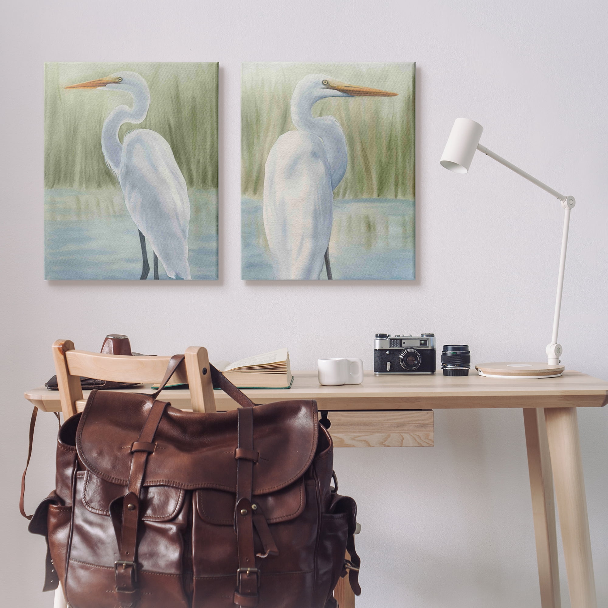 Stupell Industries Egrets in Marshland Animals & Insects Painting Gallery Wrapped Canvas Print Wall Art, 24 x 30, Set of 2