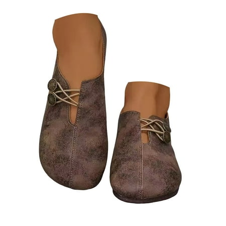 Oyedens Mary Jane Flats Shoes for Women Boho Vintage Wide Toe Slip on Walking Loafers Casual Shoes